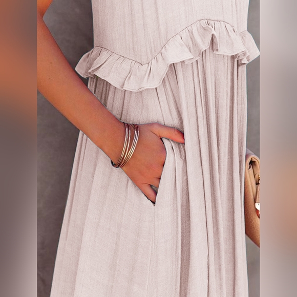 Ruffled Sleeveless Tiered Maxi Dress with Pockets - Picture 2 of 5